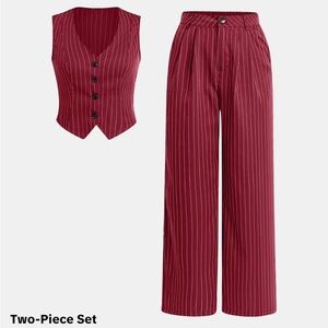 Burgundy Pin Stripes Two-Piece Set